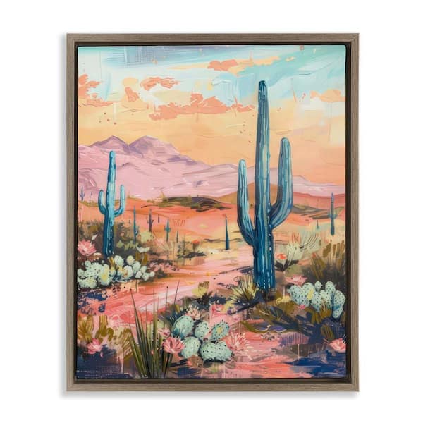 Stupell Industries Soft Canyon Sunset Cacti by LSR Design Studio Brown Floater Frame Nature Graphic Art Print 21 in. x 17 in.