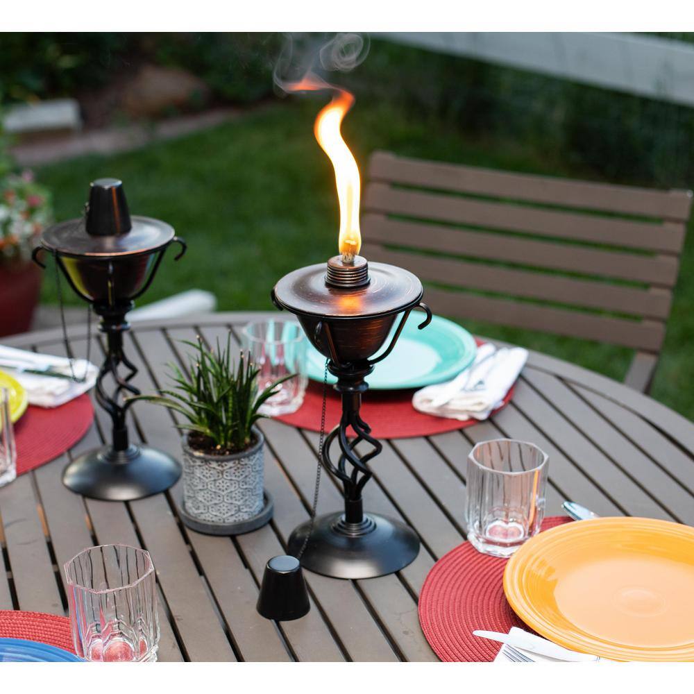 Bronze and Black Iron Outdoor Tiki Torches, Set of 2