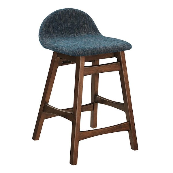 MODWAY Juno 24 in. Navy Fabric Low Back Wood Bar Stool Counter Stool with Fabric Seat 2 Set of Included