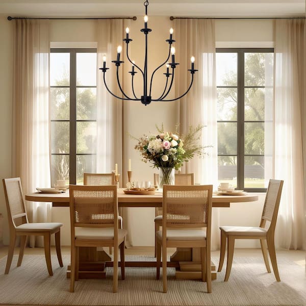 LNC 39.4 in. Black Tiered Candlestick Chandelier Modern 9-Light
