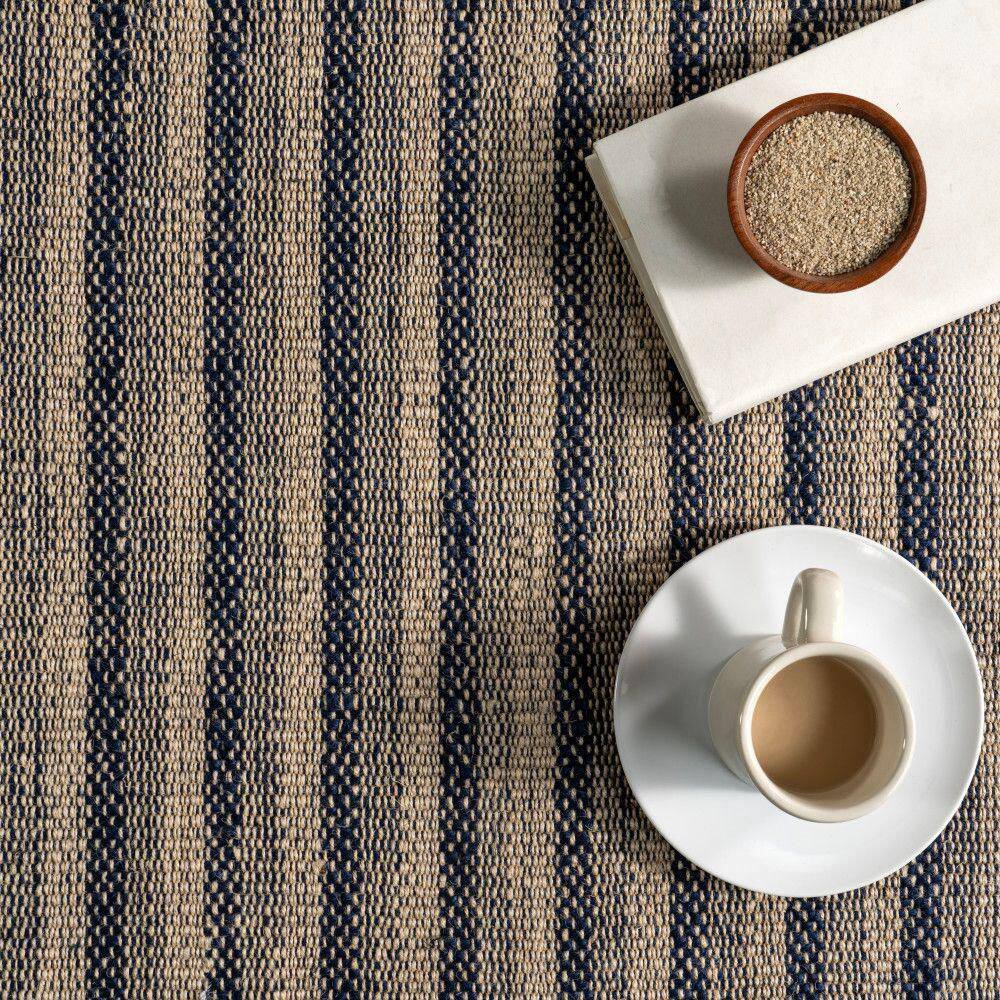 Blue and Beige Handmade Tufted Jute Rectangular Area Rug