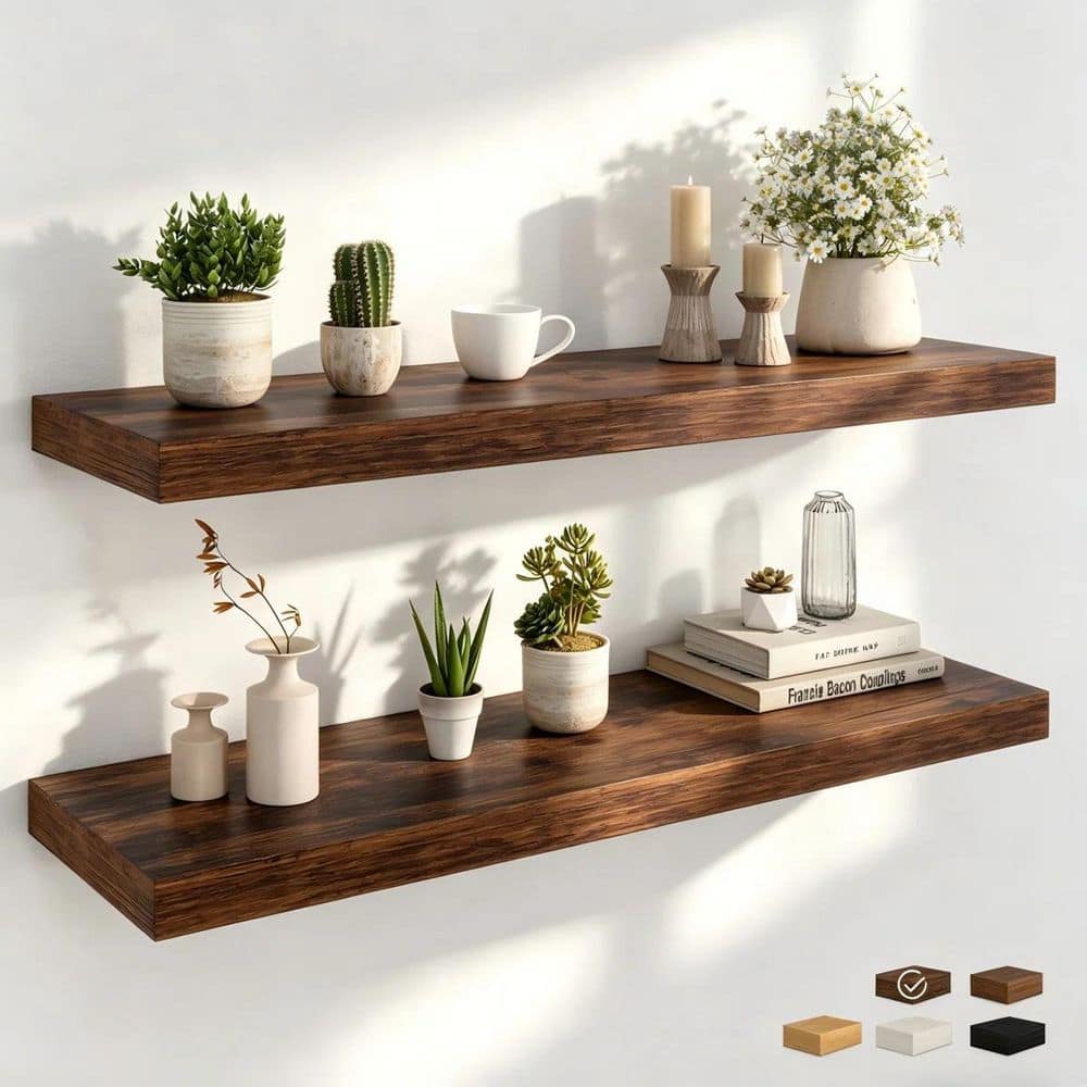 36 in. W x 9.3 in. D Brown Manufactured Wood Wall Mounted Floating Decorative Wall Shelves (2-Pack) price history on PriceWatchPro