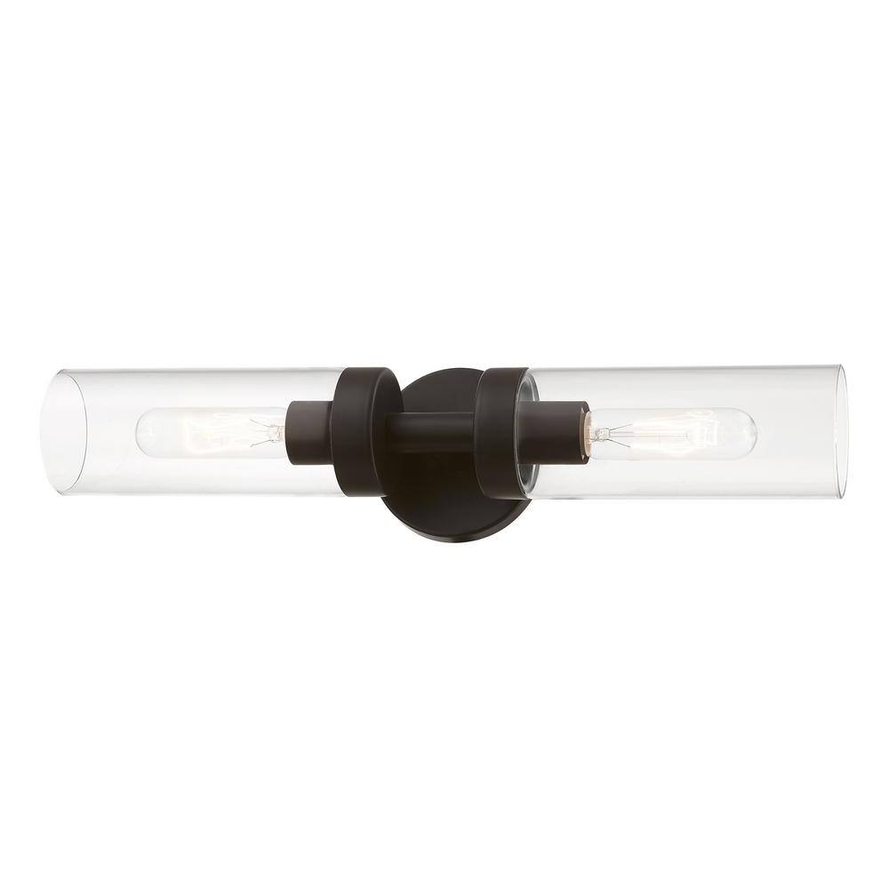 Ludlow Urban Minimal 2-Light Bronze Vanity with Clear Glass Shades