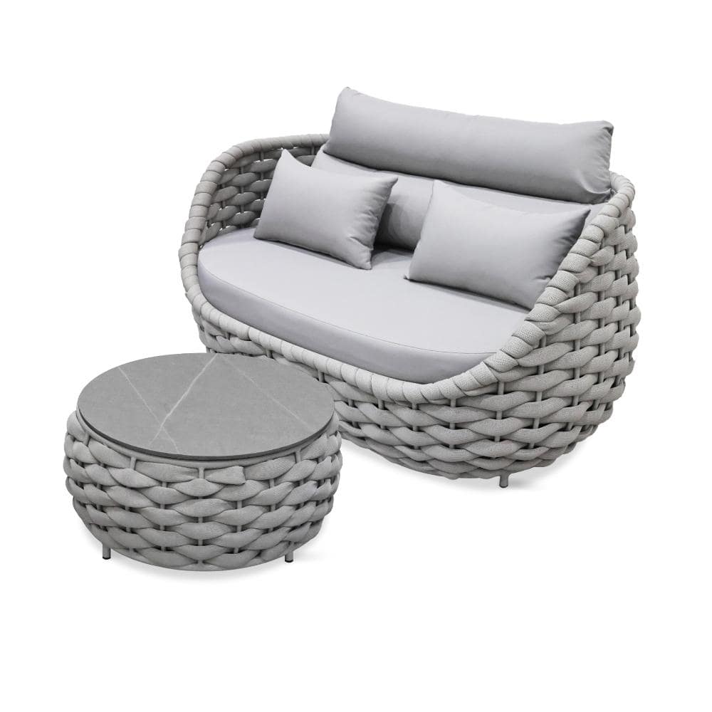 Bird's Nest Shaped Gray Aluminum Frame Outdoor Couch Loveseat 2-seat Sofa Daybed with Gray Cushion and Coffee Table price history on PriceWatchPro