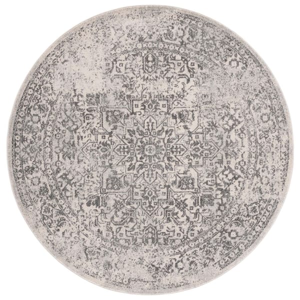 SAFAVIEH Evoke Ivory/Gray 8 ft. x 8 ft. Distressed Border Medallion Round Area Rug