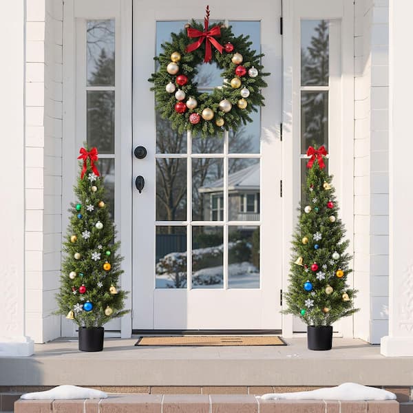 4 ft. Artificial Topiary Cedar Trees, Set of 2 Faux Pine Shrubs for Indoor and Outdoor Decoration, Realistic Look