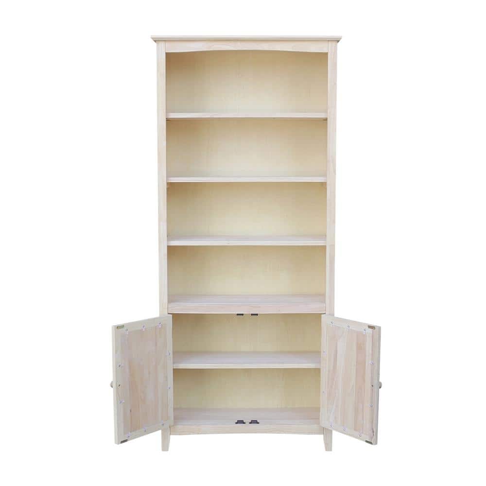 Unfinished Solid Wood 78 Inch Adjustable Shaker Bookcase