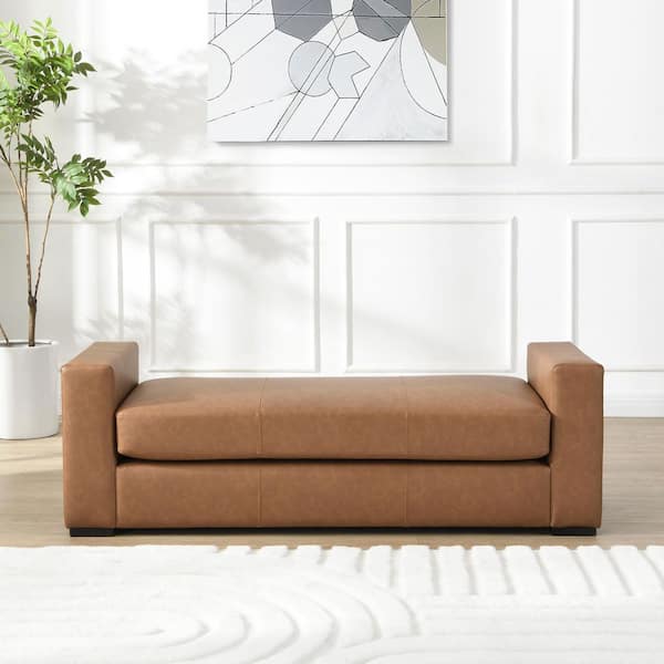 CHRISTOPHER KNIGHT HOME Huller Modern Brown Faux Leather Rectangle Ottoman Bench with Recessed Arms