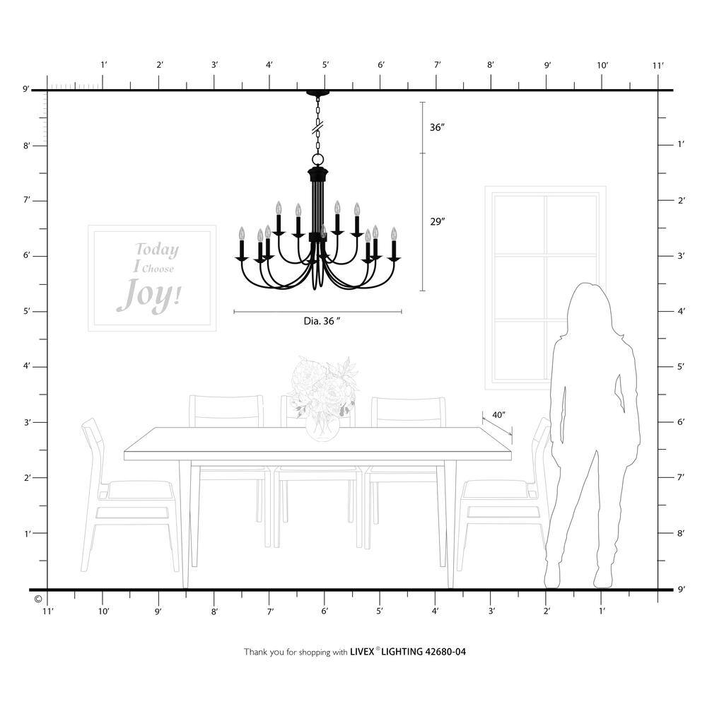 Black Steel 12-Light Large 2-Tier Candelabra Chandelier