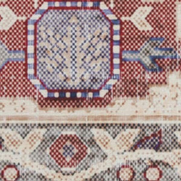 5 ft. x 7 ft. Beige Blue and Red Oriental Distressed Non Skid Area Rug