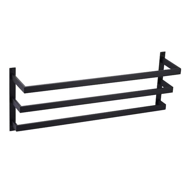 32 in. Stainless Steel Wall Mounted Triple Towel Rack in Matte Black