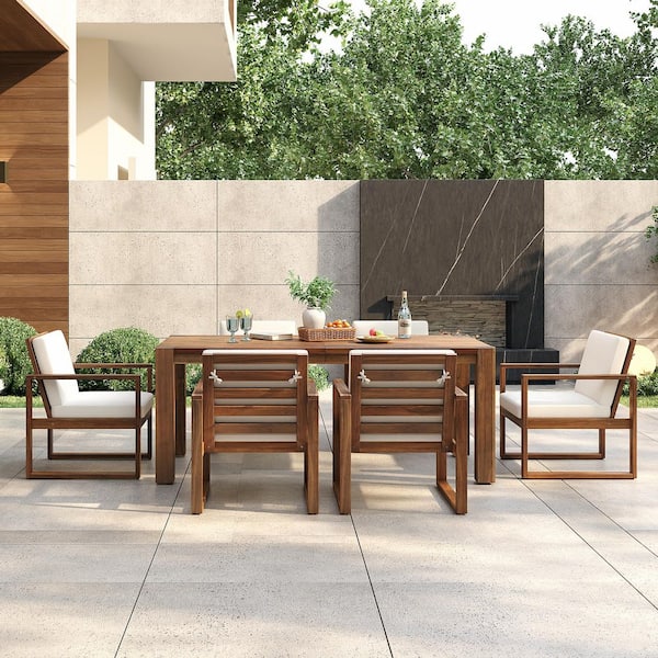 TOYO furniture ブラウン 木製 ダイニング5点セット【9650027】 Harper & Bright Designs 7-Piece Mocha Acacia Wood Outdoor Dining