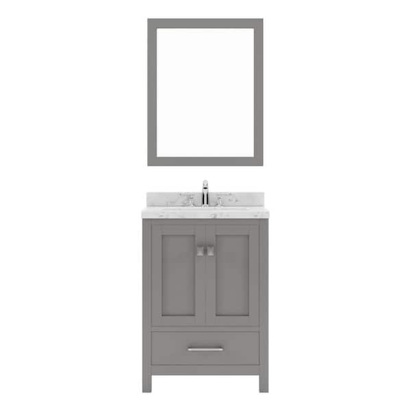 Virtu USA Caroline Avenue 24 in. W x 22 in. D x 35 in. H Single Sink Bath Vanity in Gray with Quartz Top and Mirror