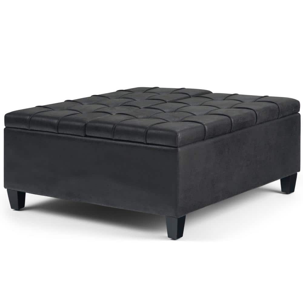 Harrison 36" Black Faux Leather Tufted Coffee Table Ottoman