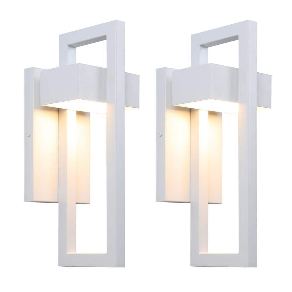 Lucky Monet 2-Light White LED Outdoor Wall Lantern Sconce (2-Pack