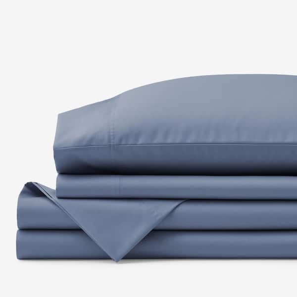 The Company Store Company Cotton 4-Piece Infinity Blue Solid 300-Thread Count Wrinkle-Free Sateen King Sheet Set