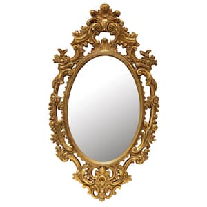 15 in. x 26 in. Classic Baroque Style Oval Mirror with Ornate Gold Finish
