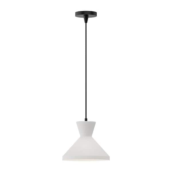 Betty 10 in. 1 Light 60-Watt Matte Black/Opal Glass Pendant Light