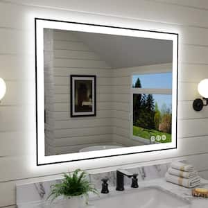 Luxury 40 in. W x 32 in. H Framed LED Single LED Anti-Fog Bathroom Vanity Mirror in Matte Black