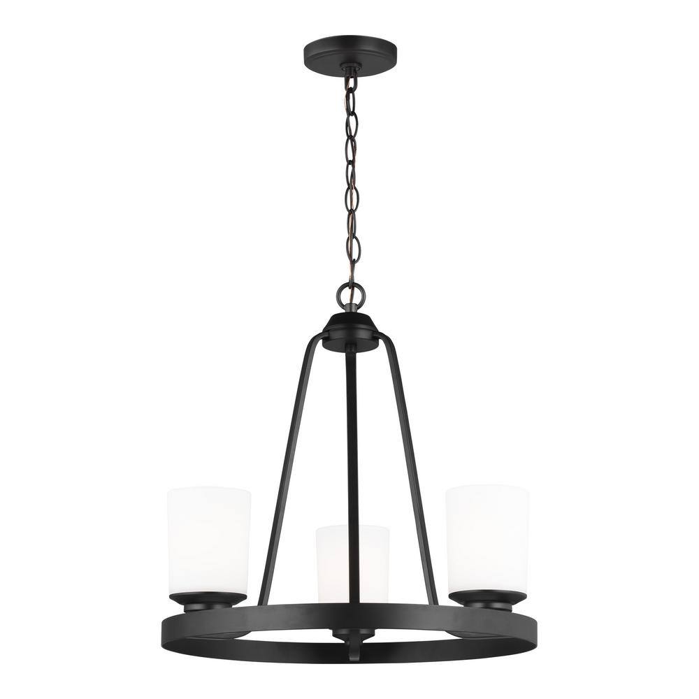 Midnight Black 3-Light Chandelier with Etched Glass Shades