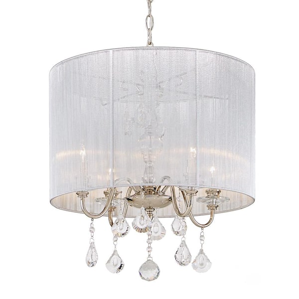 Home Decorators Collection St. Lorynne 4-Light Polished Nickel Pendant with Silver String Shade