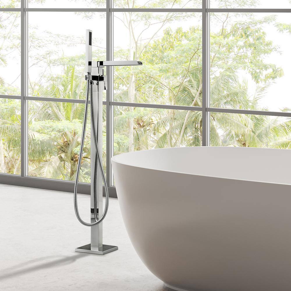 Polished Chrome Freestanding Tub Faucet with Hand Shower