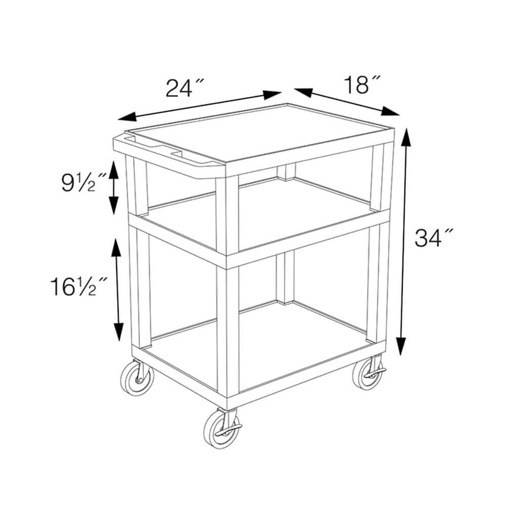 Red and Black Thermoplastic 3-Shelf Utility Cart