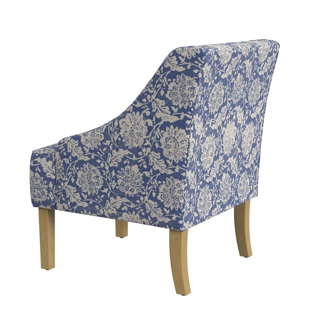 Light Blue Floral Upholstered Swoop Arm Accent Chair