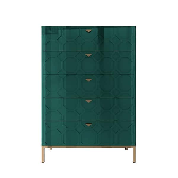 Clihome Honeycomb Wooden 5-Drawer Storage Cabinet Table in Green