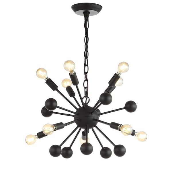Orbit 19.5 in. 10-Light Black Adjustable Iron Modern Industrial Sputnik LED Chandelier