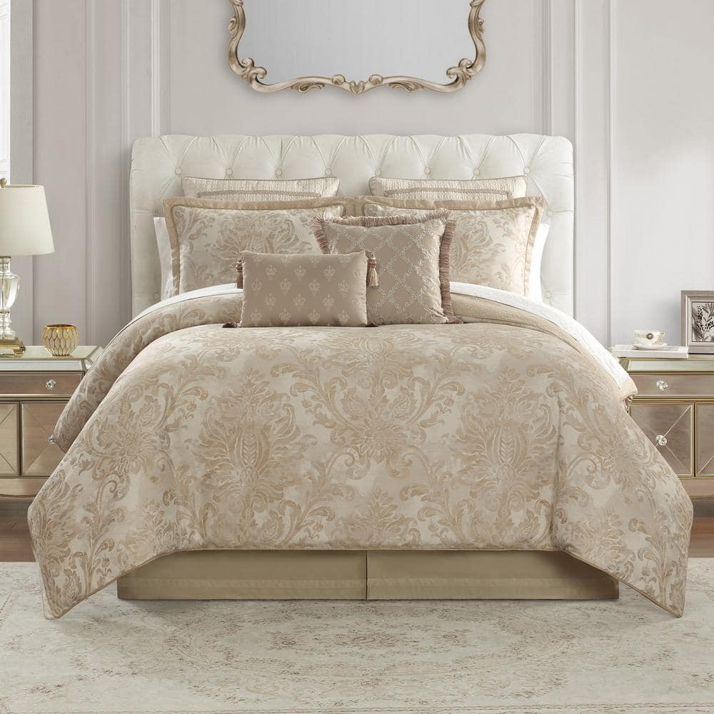 Luxury Bedding Camelot Comforter Almond Damask Set Luxury Bedding , King, Almond