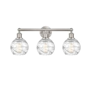 Athens Deco Swirl 24 in. 3-Light Brushed Satin Nickel, Clear Deco Swirl Vanity Light with Clear Glass Shade