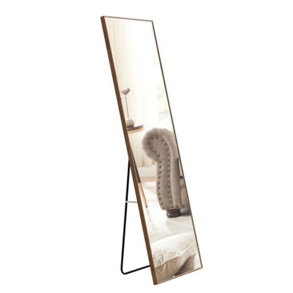Unbranded 19 in. W x 63 in. H Large Rectangular Wood Framed Anti-Fog Wall Bathroom Vanity Mirror in Brown