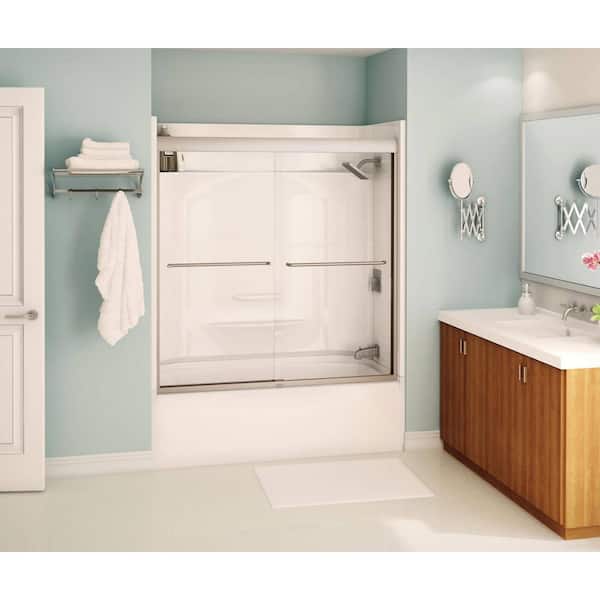 Aura 55-59 x 57 in. 6 mm Sliding Tub Door for Alcove Installation with Clear glass in Brushed Nickel