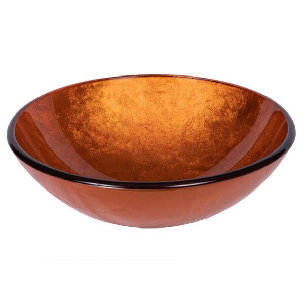 Eden Bath Reflections Glass Vessel Sink in Orange with Pop-Up Drain and Mounting Ring in Oil Rubbed Bronze