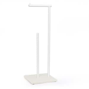 Free Standing Toilet Paper Holder with Wood Base, White