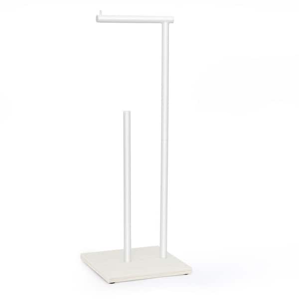 Oumilen Free Standing Toilet Paper Holder with Wood Base, White