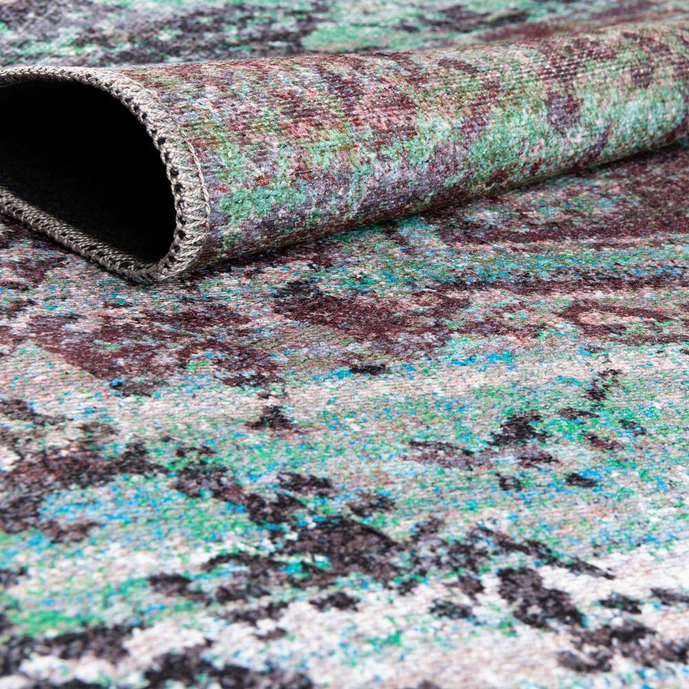 Renaissance 8 ft Square Blue Green Medallion Washable Rug