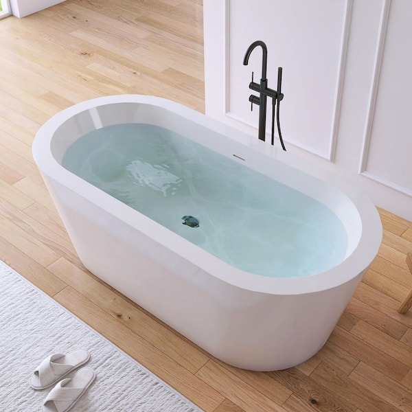 67 in. x 32 in. Acrylic Flatbottom Freestanding Soaking Bathtub in White