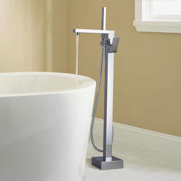 Magic Home Single-Handle Floor Mounted Tub Filler Trim Claw Foot Freestanding Tub Faucet with Hand Shower in Chrome