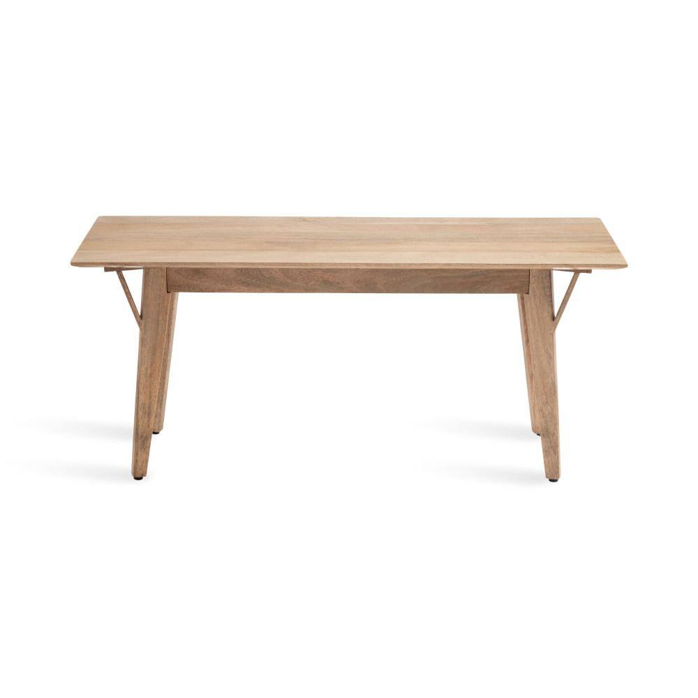 Natural Mango Wood Mid-Century Modern Bench with Storage