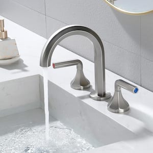 8 in. Widespread Double Handle 3 Hole Hexagon Brass Bathroom Sink Faucet in Brushed Nickel