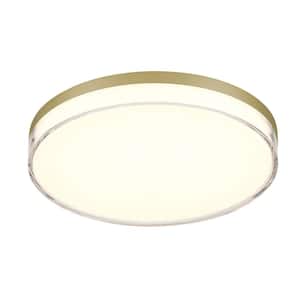 Vantage 11 in. 1-Light Modern Ashen Brass Integrated LED Flush Mount with White Acrylic Shade