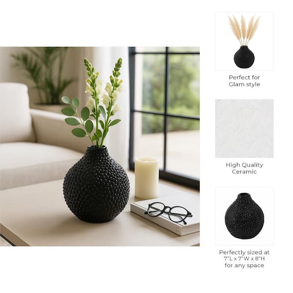 spicygem studs vase black Mサイズ Liv & Skye 8 in. Black Ceramic Glossy Spiked Decorative Vase 12068