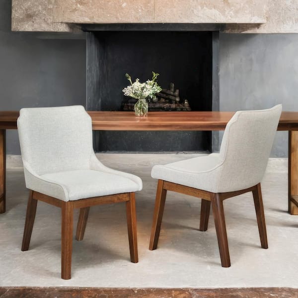 Ashcroft Furniture Co Flora Mid-Century Modern Beige Linen Fabric Dining Chair (Set of 2)