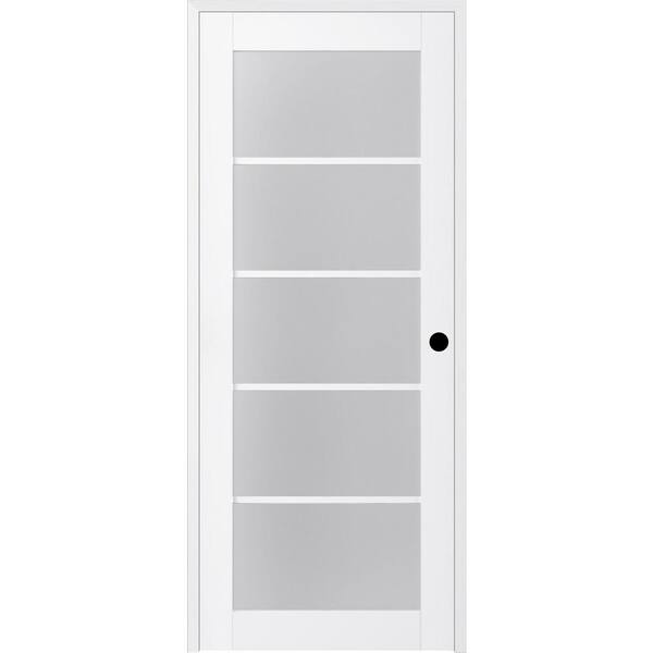 Belldinni Paola 32 in. x 80 in. Left-Handed 5-Lite Frosted Glass Solid Core Bianco Noble Wood Single Prehung Interior Door