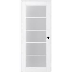 Paola 36 in. x 80 in. Left-Handed 5-Lite Frosted Glass Solid Core Bianco Noble Wood Single Prehung Interior Door