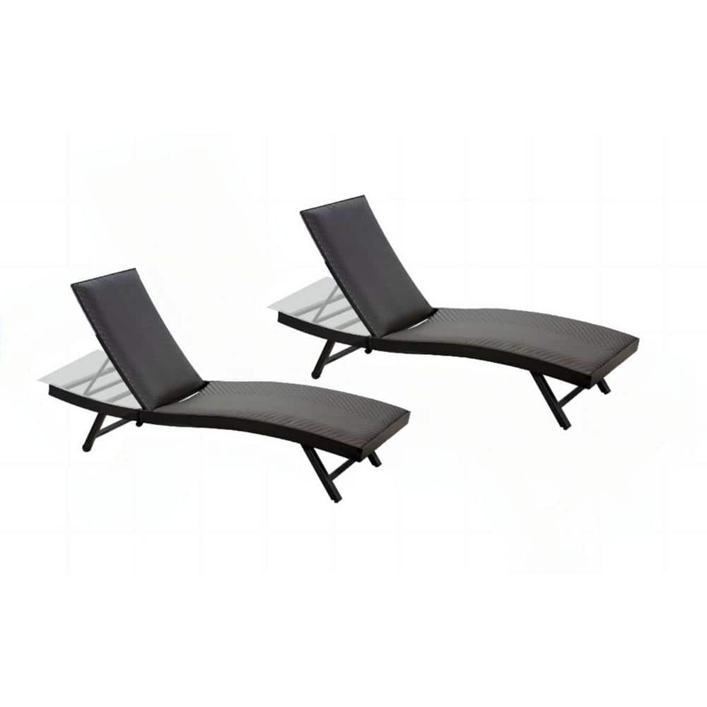 Brown 2-Piece Aluminum Outdoor Chaise Lounge Adjustable Backrest Recliners 