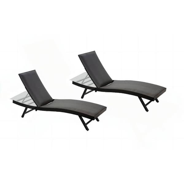Unbranded Brown 2-Piece Aluminum Outdoor Chaise Lounge Adjustable Backrest Recliners Padded with Quick Dry Foam