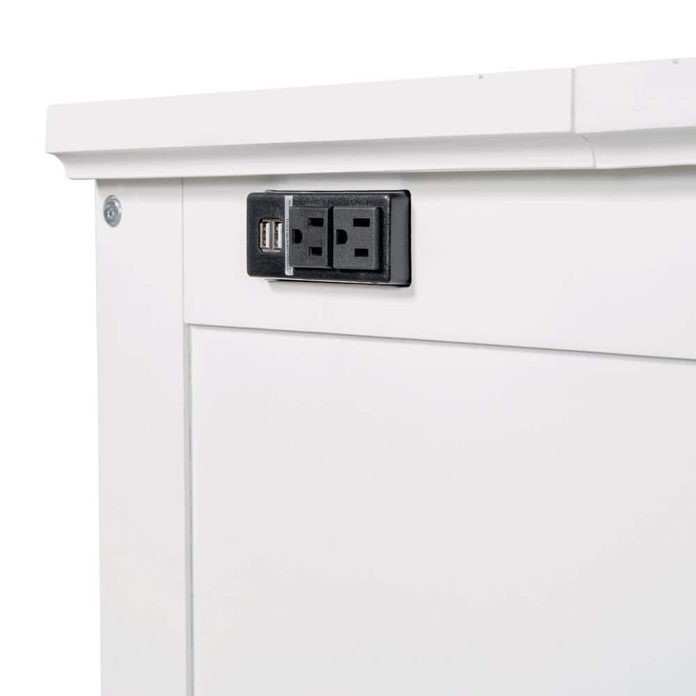 White Wood Frame Queen Size Murphy Bed, Chest Cube Cabinet Bed with Charging Station and Large Storage Drawer - thumbnail 10